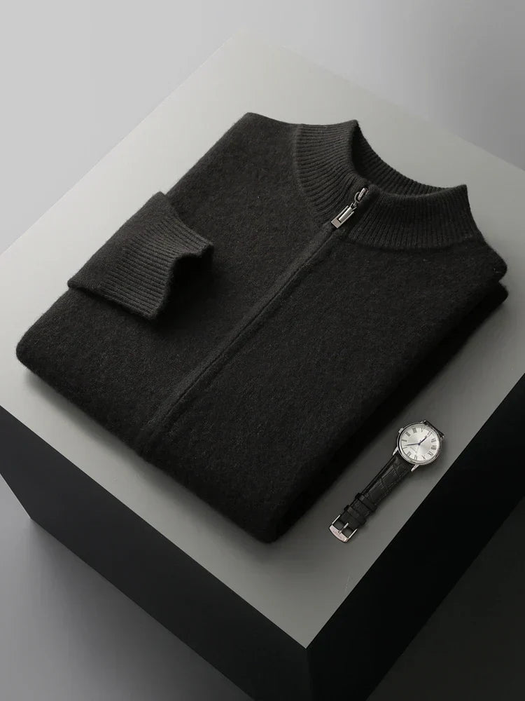 Raffinato cardigan a strati con zip frontale da uomo
