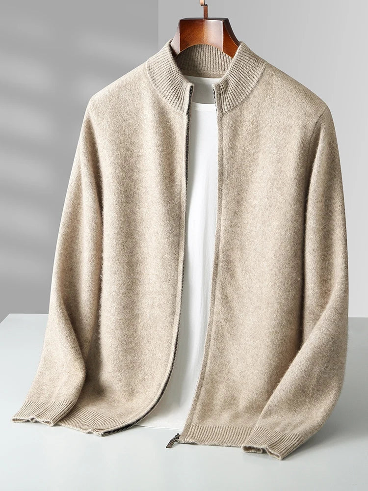 Raffinato cardigan a strati con zip frontale da uomo