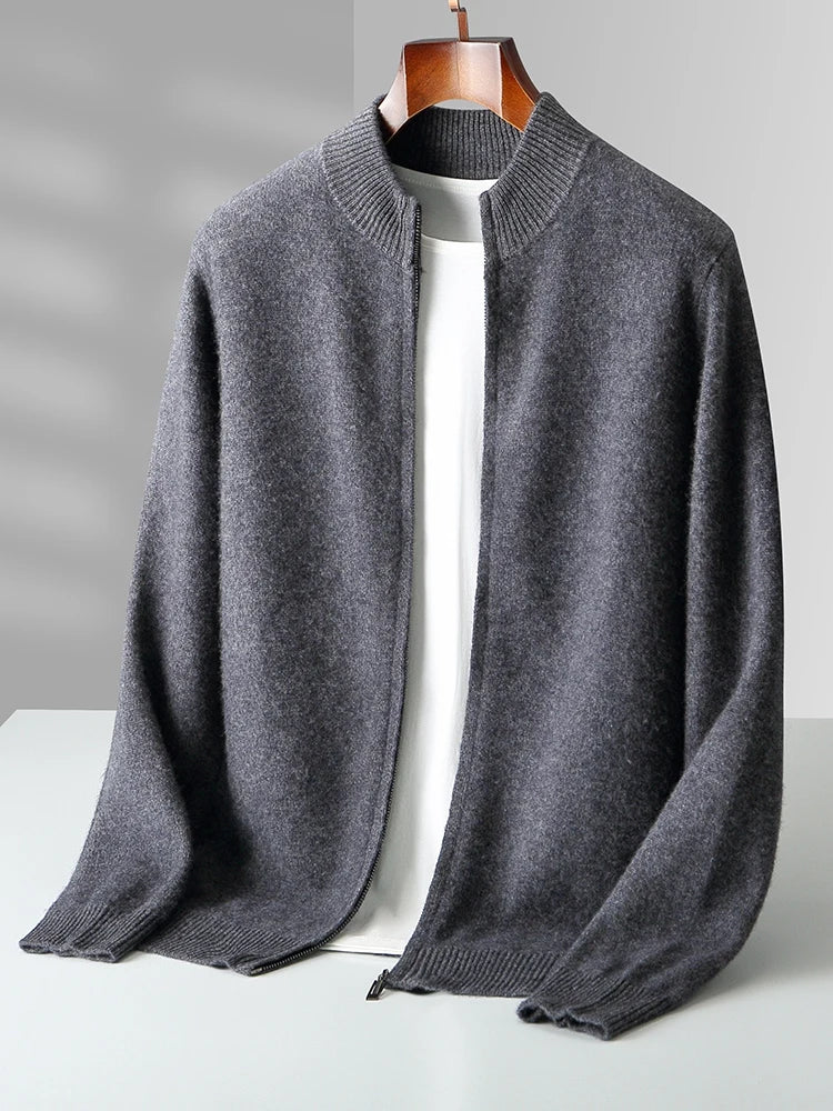 Raffinato cardigan a strati con zip frontale da uomo