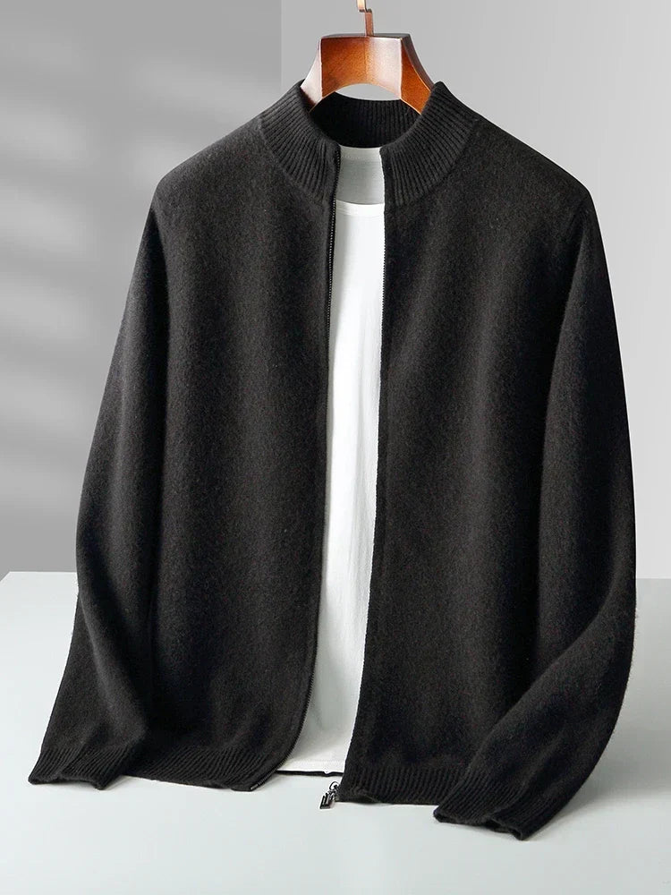 Raffinato cardigan a strati con zip frontale da uomo