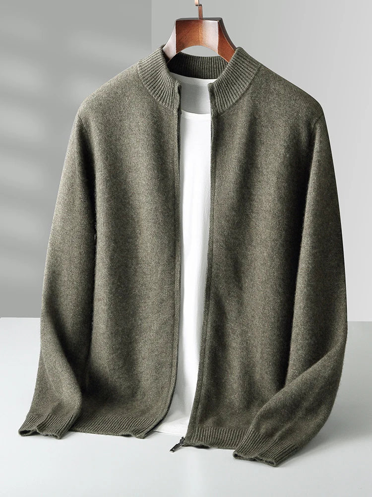 Raffinato cardigan a strati con zip frontale da uomo