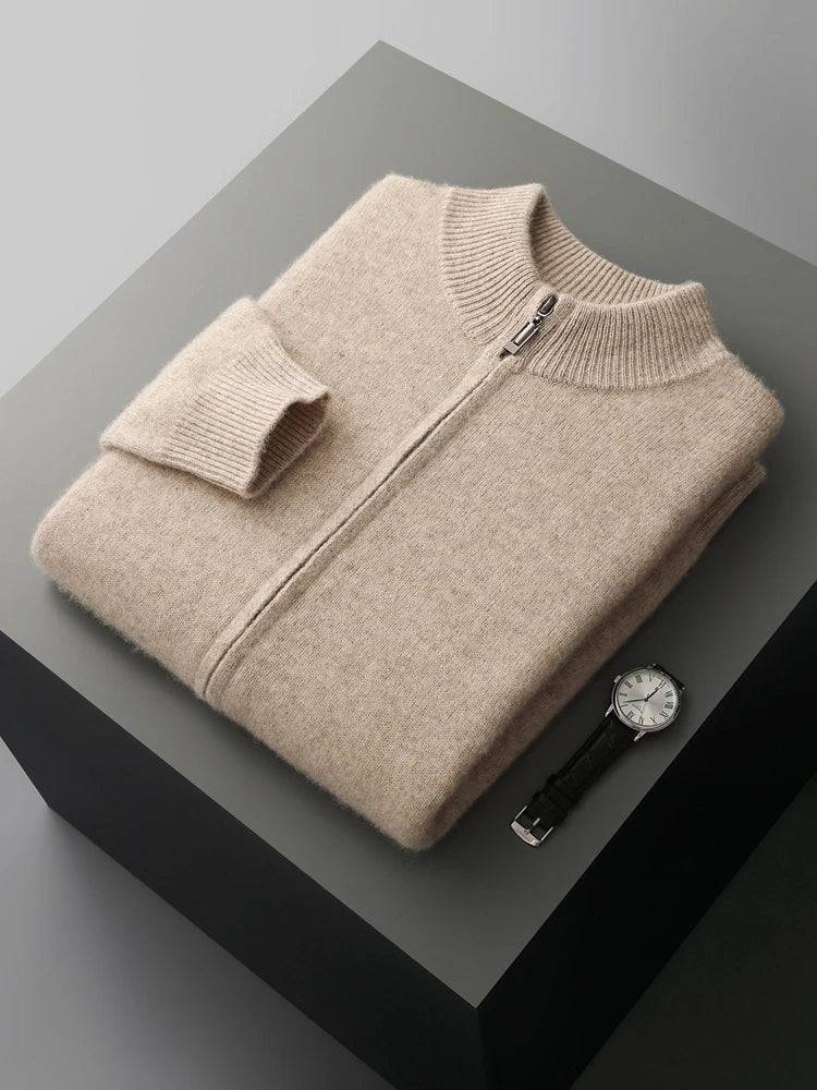 Raffinato cardigan a strati con zip frontale da uomo