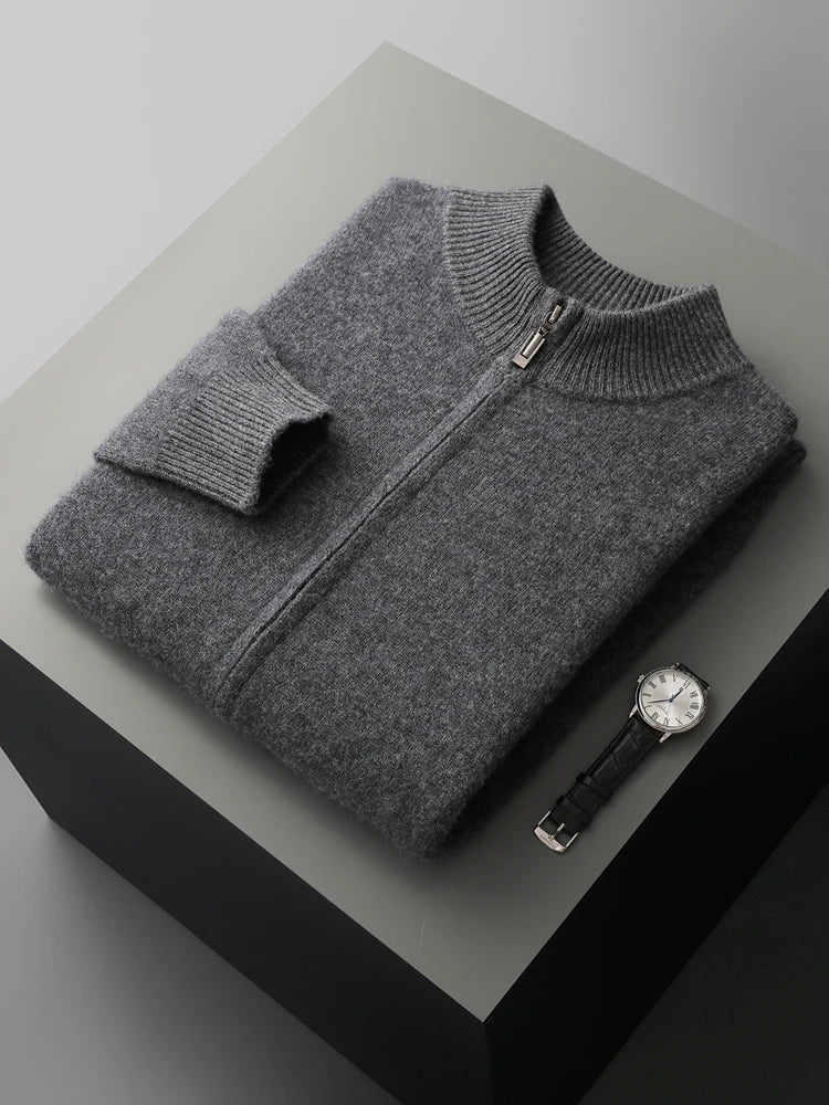 Raffinato cardigan a strati con zip frontale da uomo