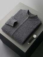 Raffinato cardigan a strati con zip frontale da uomo