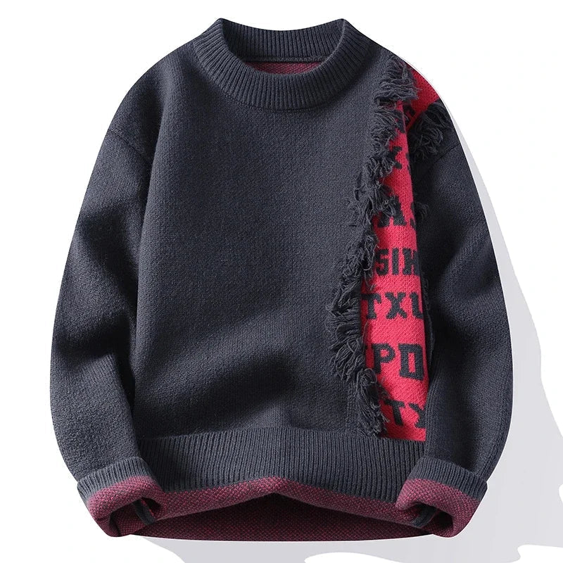 Maglione sfilacciato rilassato da uomo - Stile a contrasto audace
