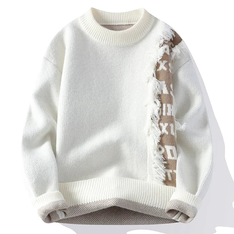 Maglione sfilacciato rilassato da uomo - Stile a contrasto audace