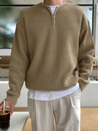 Maglione rilassato da uomo con mezza zip a righe per un comfort moderno