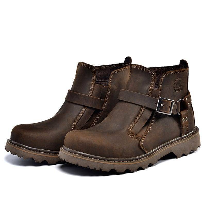 Stivali da combattimento in pelle vintage robusti da uomo