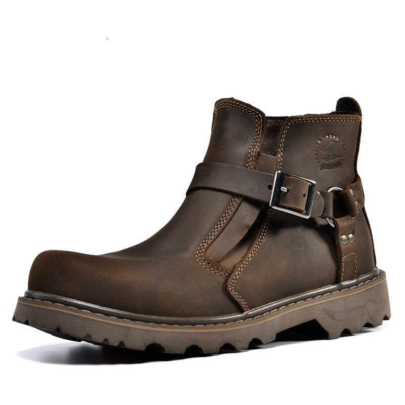Stivali da combattimento in pelle vintage robusti da uomo