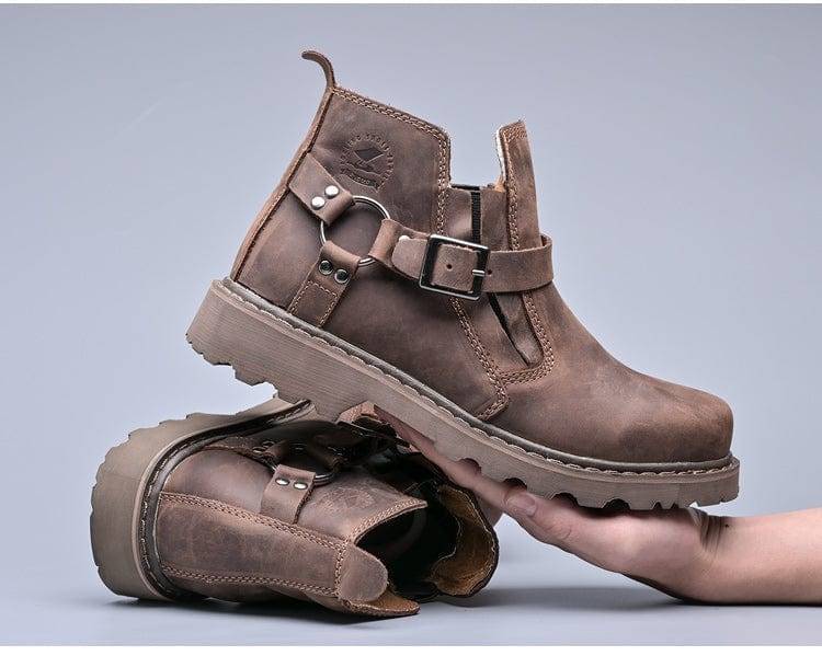 Stivali da combattimento in pelle vintage robusti da uomo