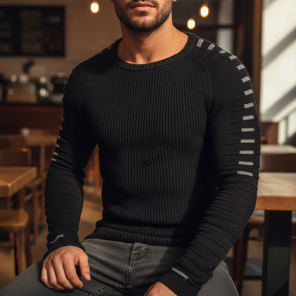 Maglione slim fit lavorato a maglia da uomo con dettaglio a righe