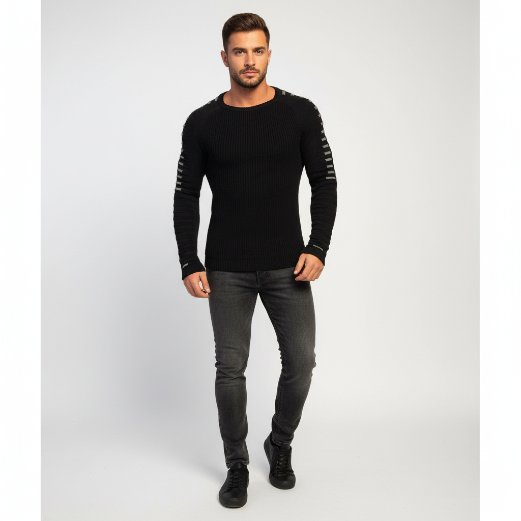 Maglione slim fit lavorato a maglia da uomo con dettaglio a righe