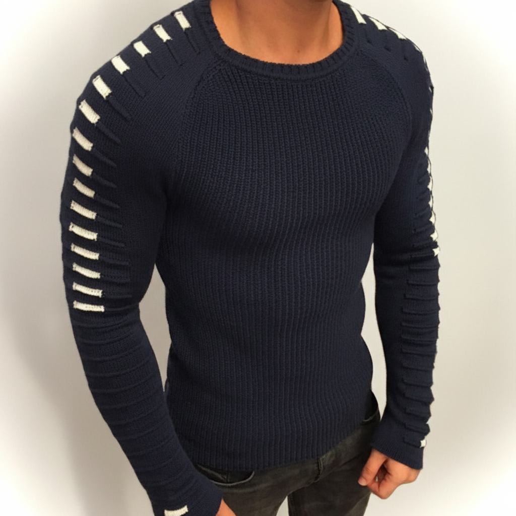 Maglione slim fit lavorato a maglia da uomo con dettaglio a righe