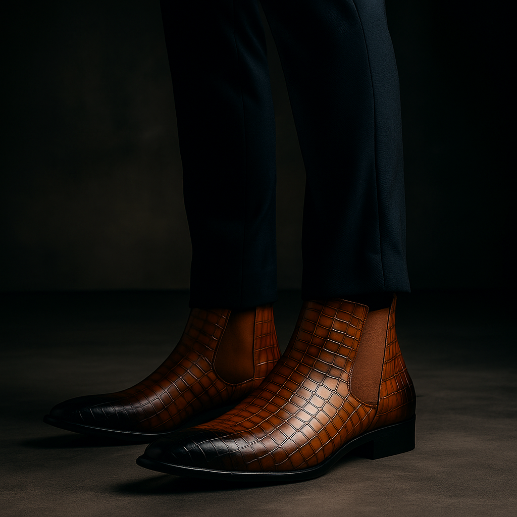 Stivaletti Chelsea da uomo in pelle di serpente: stile audace e comfort