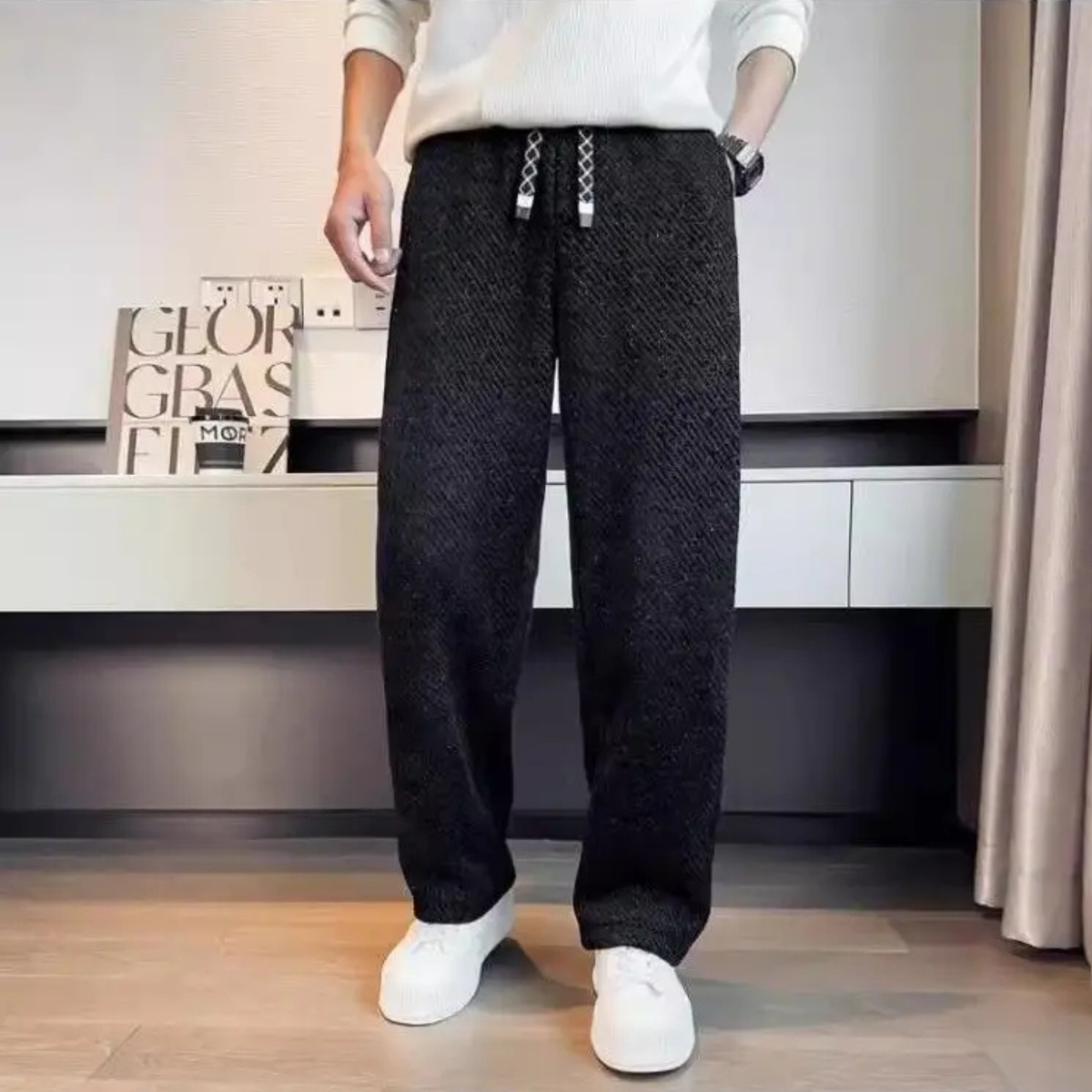 Pantaloni lounge da uomo in morbida maglia affusolata spazzolata