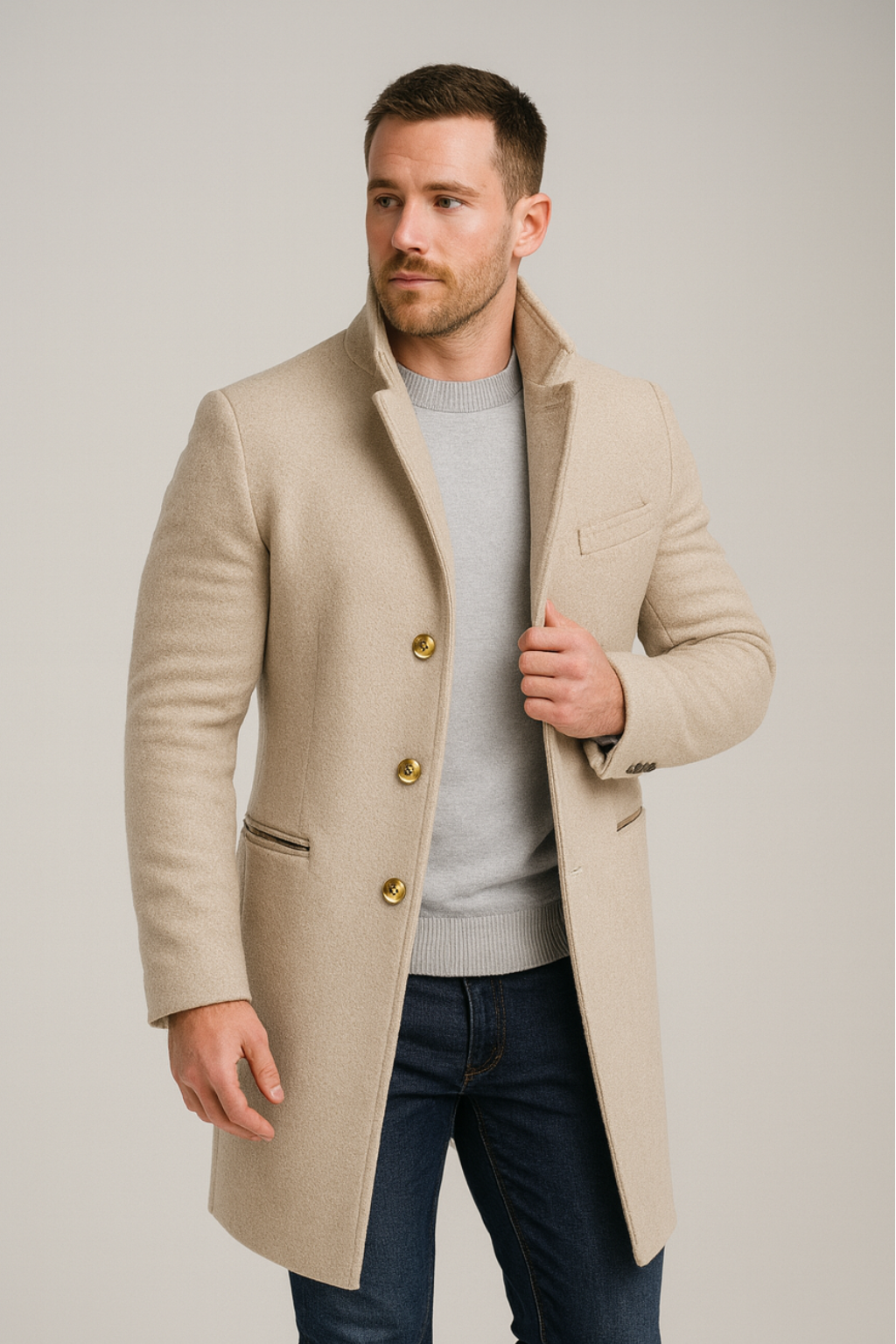 Cappotto lungo monopetto nero da uomo con dettaglio bottoni dorati