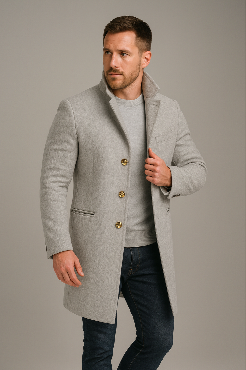 Cappotto lungo monopetto nero da uomo con dettaglio bottoni dorati