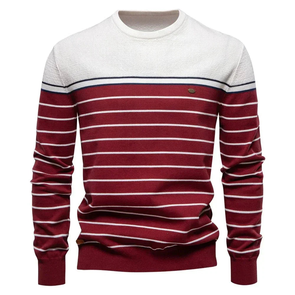 Maglione pullover girocollo a righe da uomo