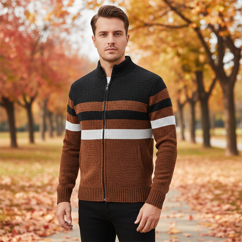 Felpa con cappuccio maglione lavorato a maglia a righe da uomo