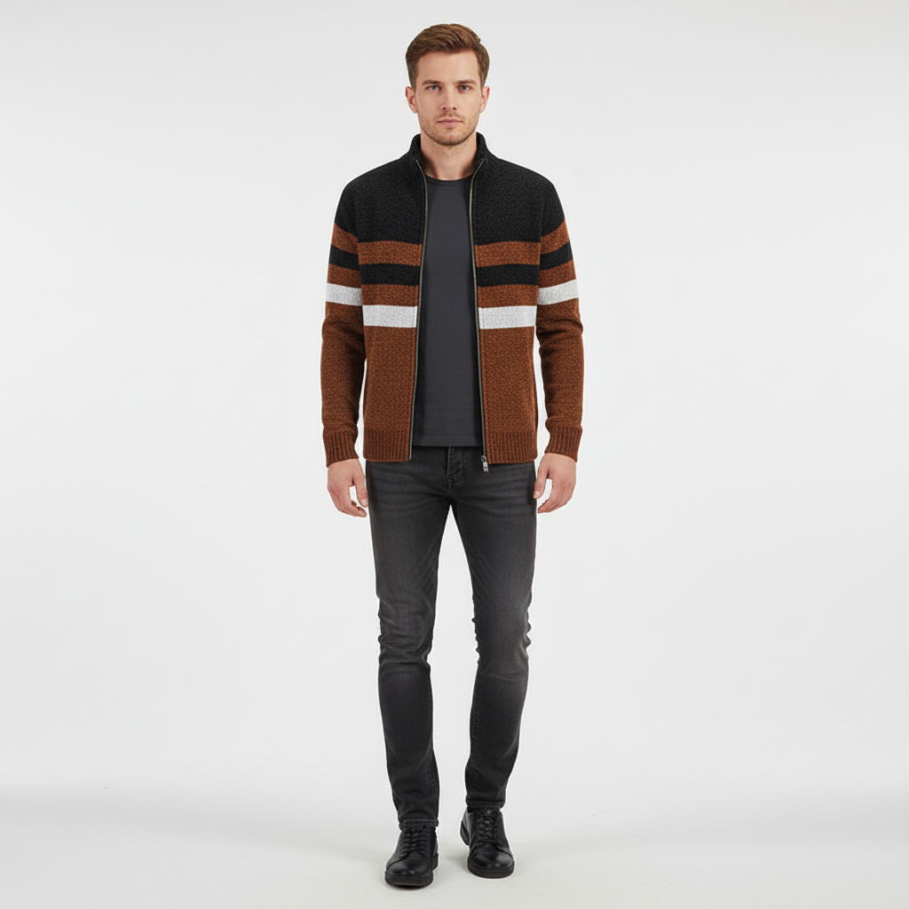 Felpa con cappuccio maglione lavorato a maglia a righe da uomo