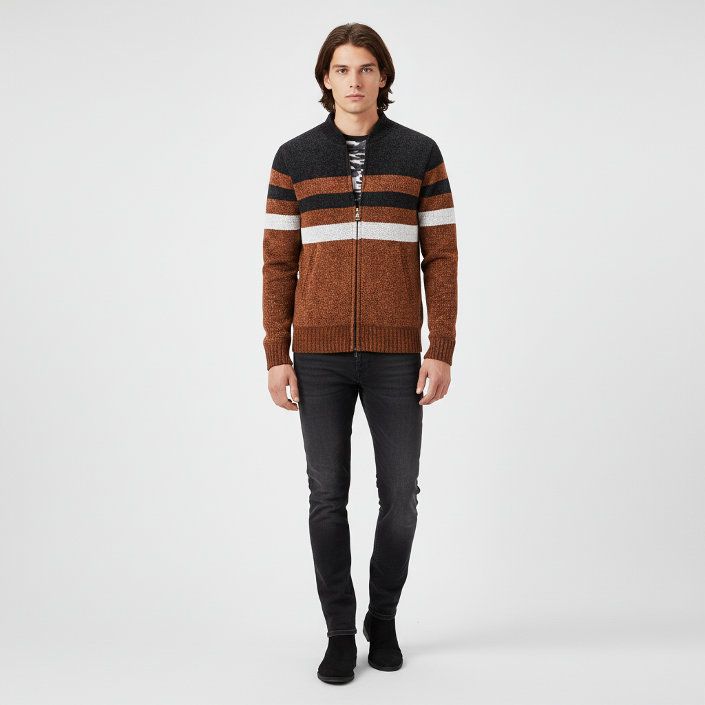 Felpa con cappuccio maglione lavorato a maglia a righe da uomo