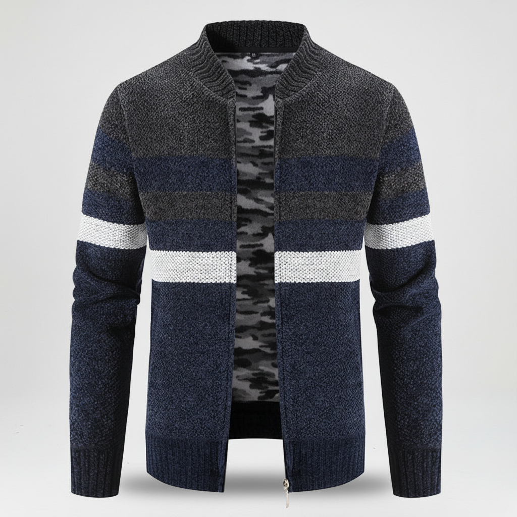 Felpa con cappuccio maglione lavorato a maglia a righe da uomo