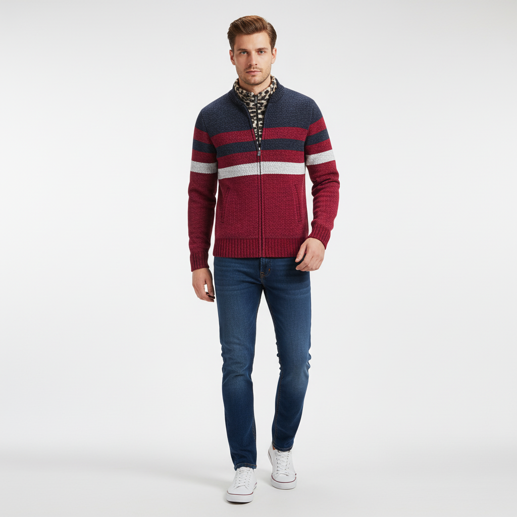 Felpa con cappuccio maglione lavorato a maglia a righe da uomo
