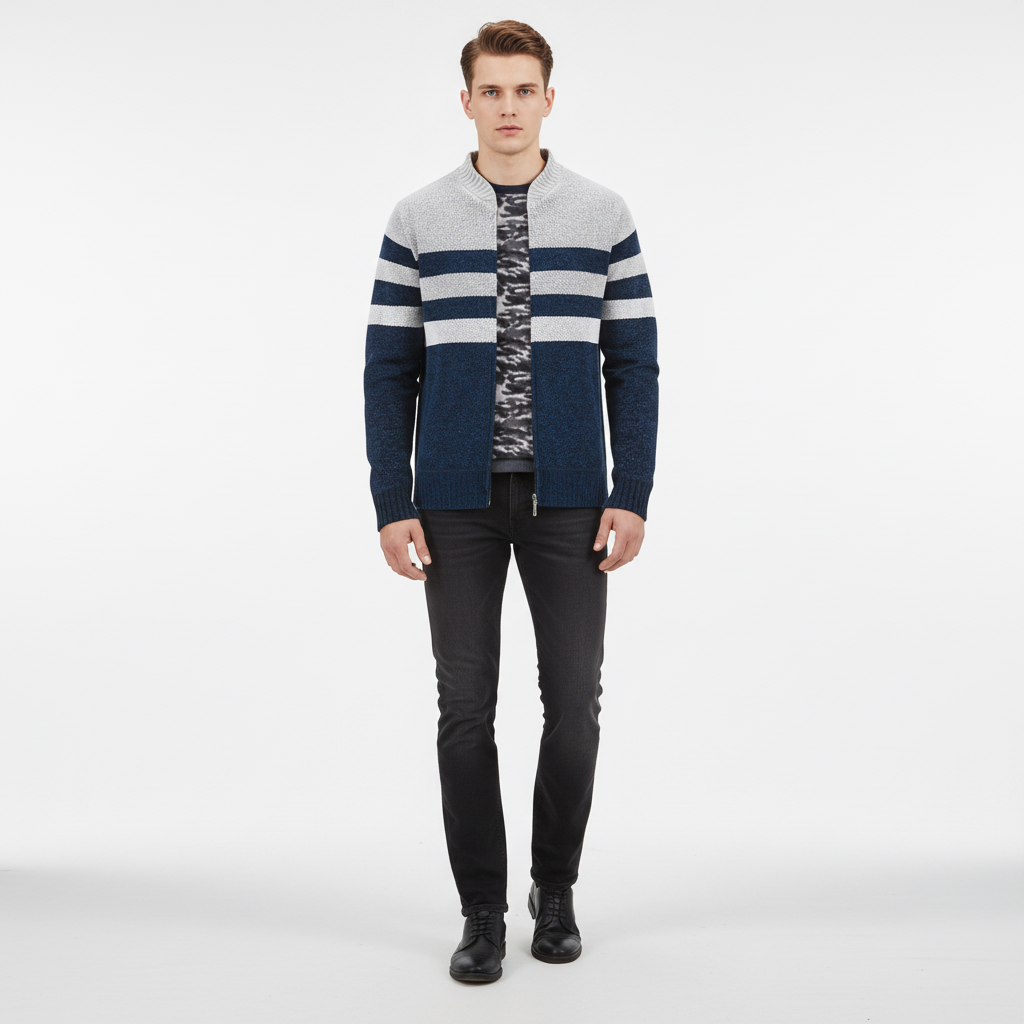 Felpa con cappuccio maglione lavorato a maglia a righe da uomo