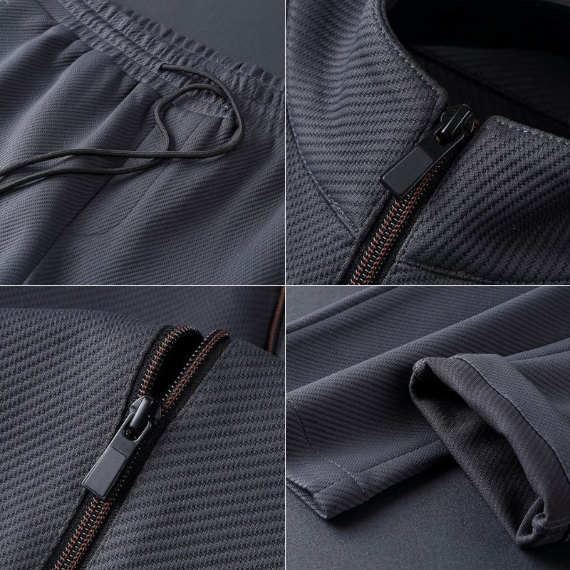 Giacca con zip da uomo e pantaloni da jogging affusolati per un abbigliamento elegante quotidiano