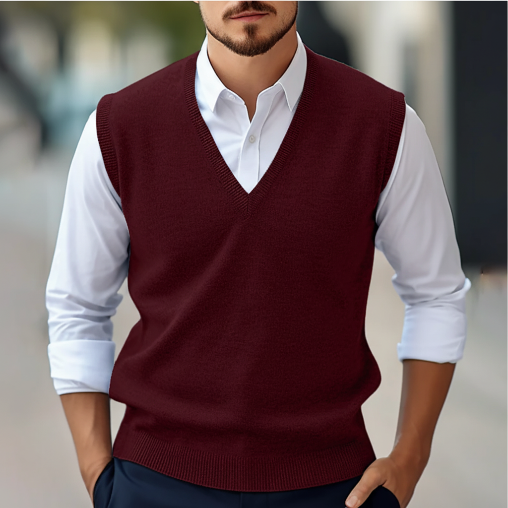 Gilet da uomo senza maniche lavorato a maglia con scollo a V
