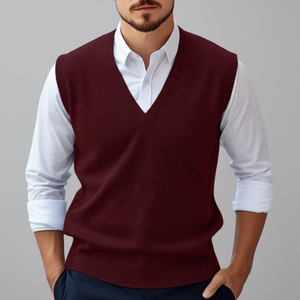 Gilet da uomo senza maniche lavorato a maglia con scollo a V
