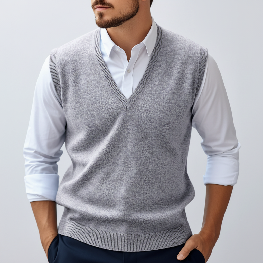 Gilet da uomo senza maniche lavorato a maglia con scollo a V