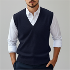 Gilet da uomo senza maniche lavorato a maglia con scollo a V