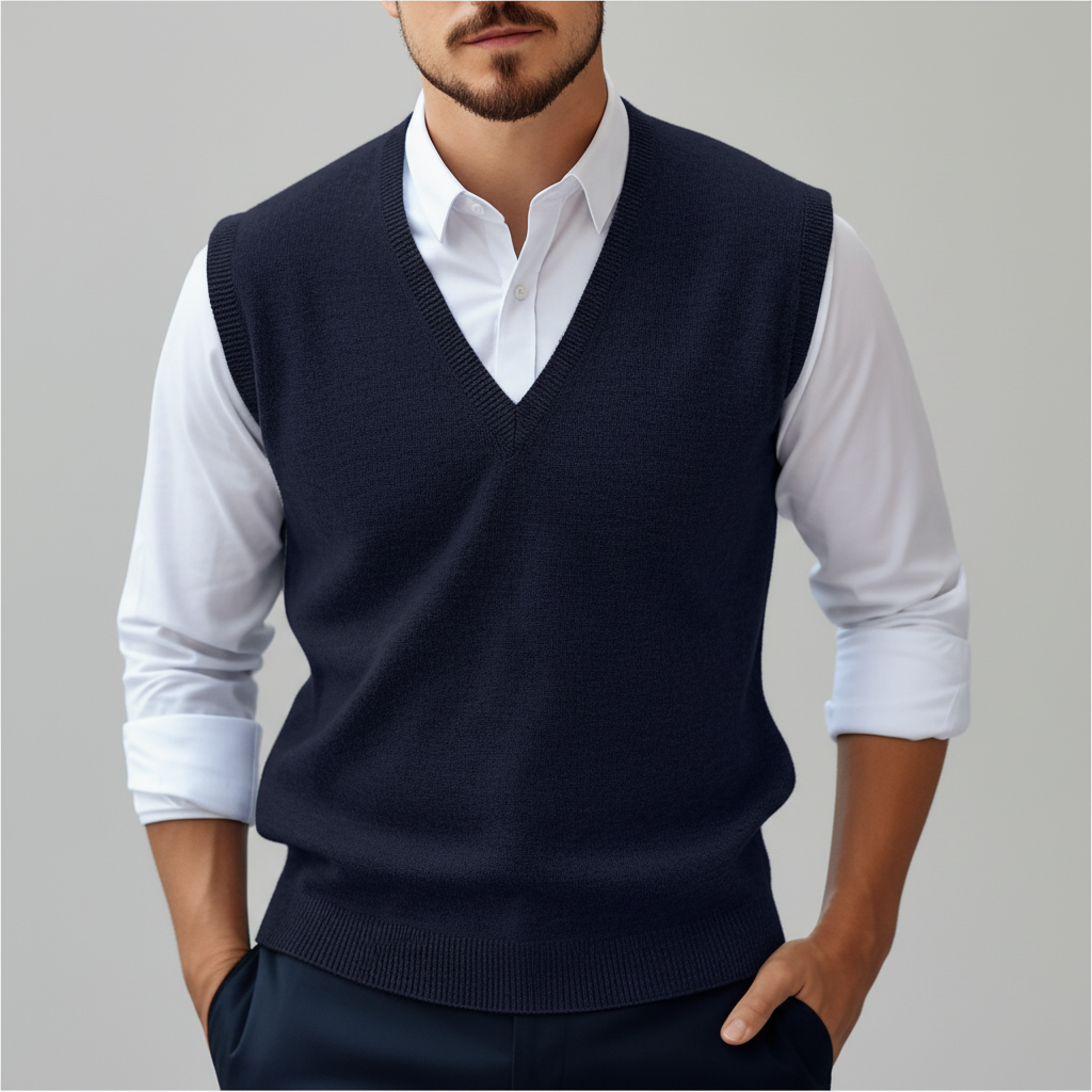 Gilet da uomo senza maniche lavorato a maglia con scollo a V