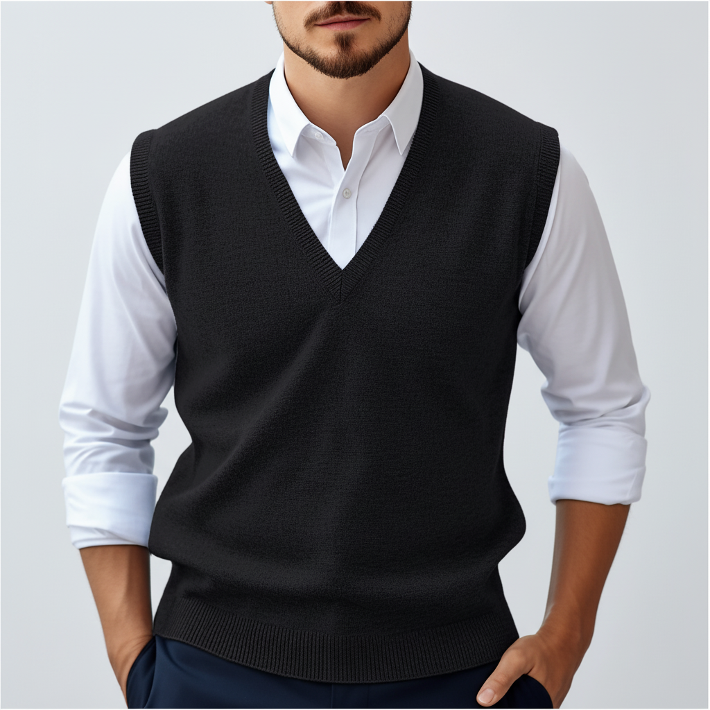 Gilet da uomo senza maniche lavorato a maglia con scollo a V