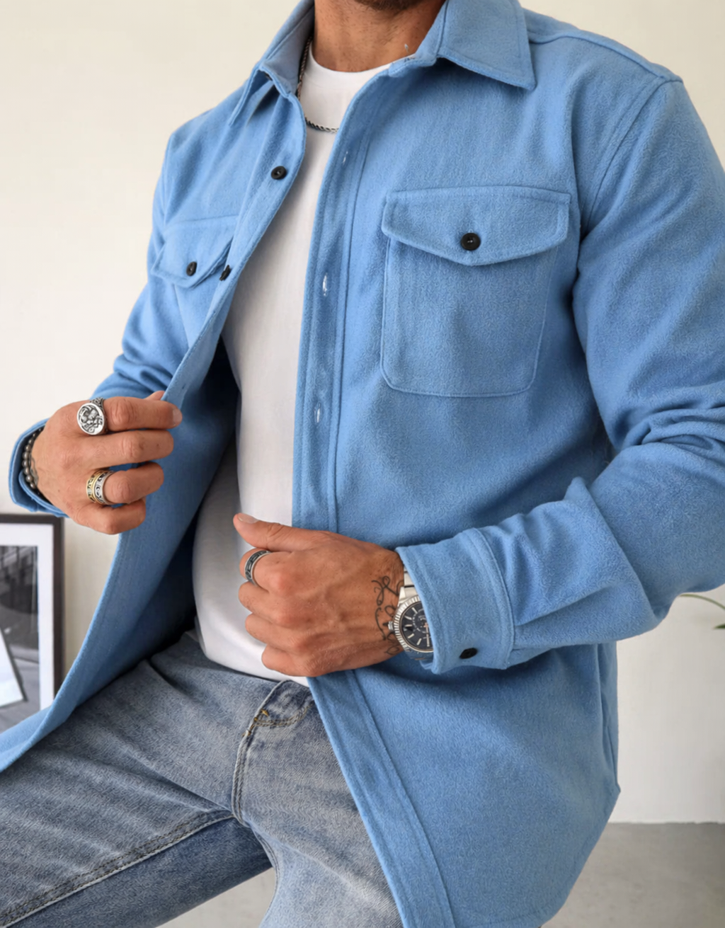 Giacca overshirt versatile da uomo con bottoni e tasche sul petto