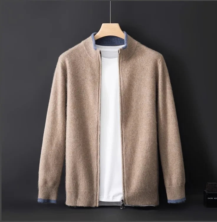 Giacca cardigan con zip intera versatile da uomo