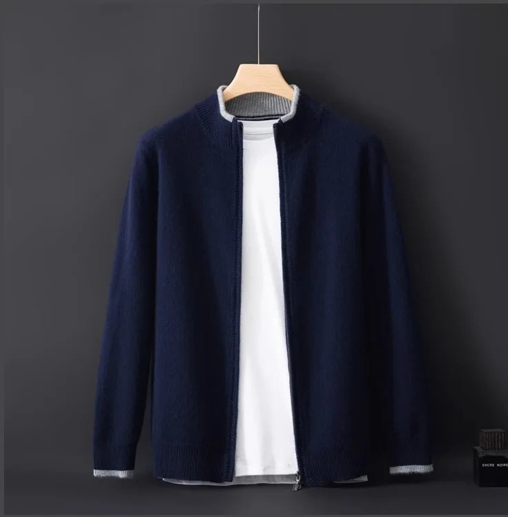 Giacca cardigan con zip intera versatile da uomo