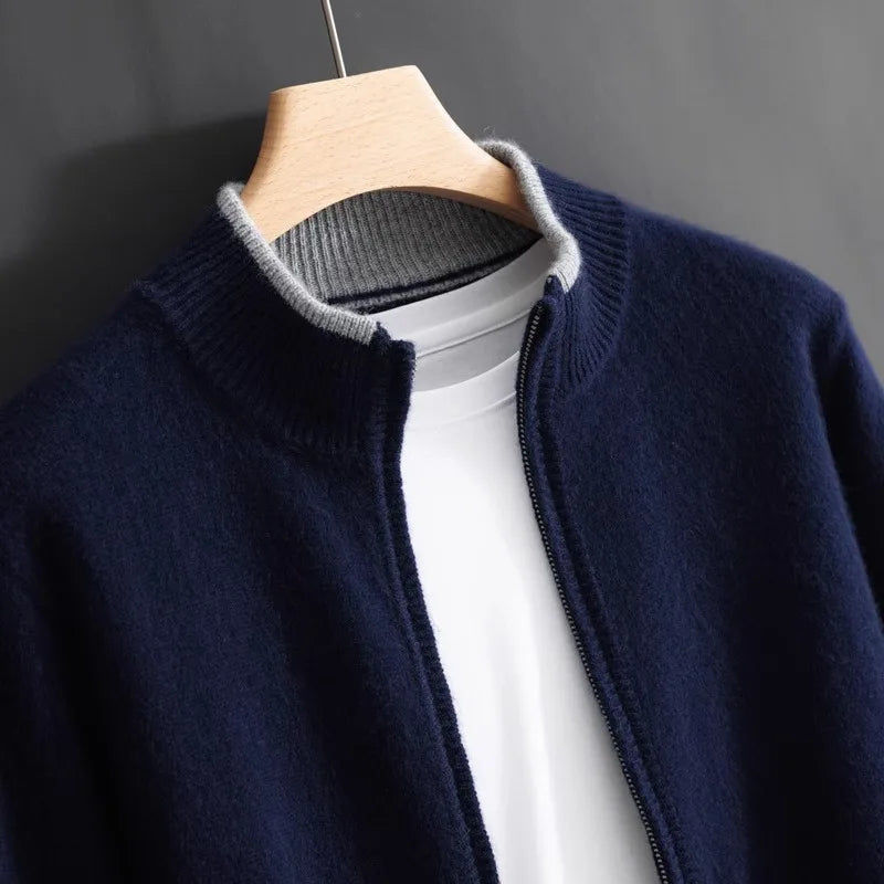 Giacca cardigan con zip intera versatile da uomo