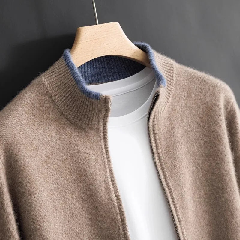 Giacca cardigan con zip intera versatile da uomo
