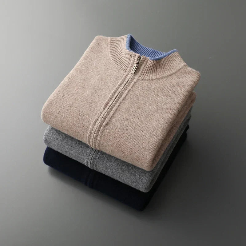Giacca cardigan con zip intera versatile da uomo
