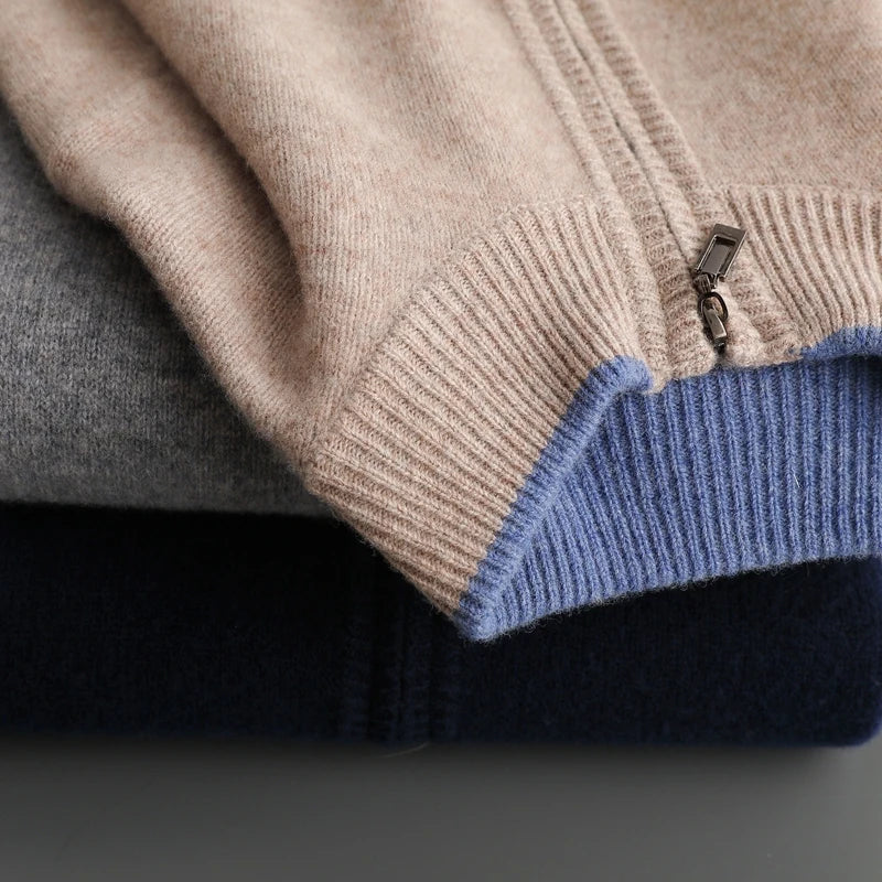 Giacca cardigan con zip intera versatile da uomo