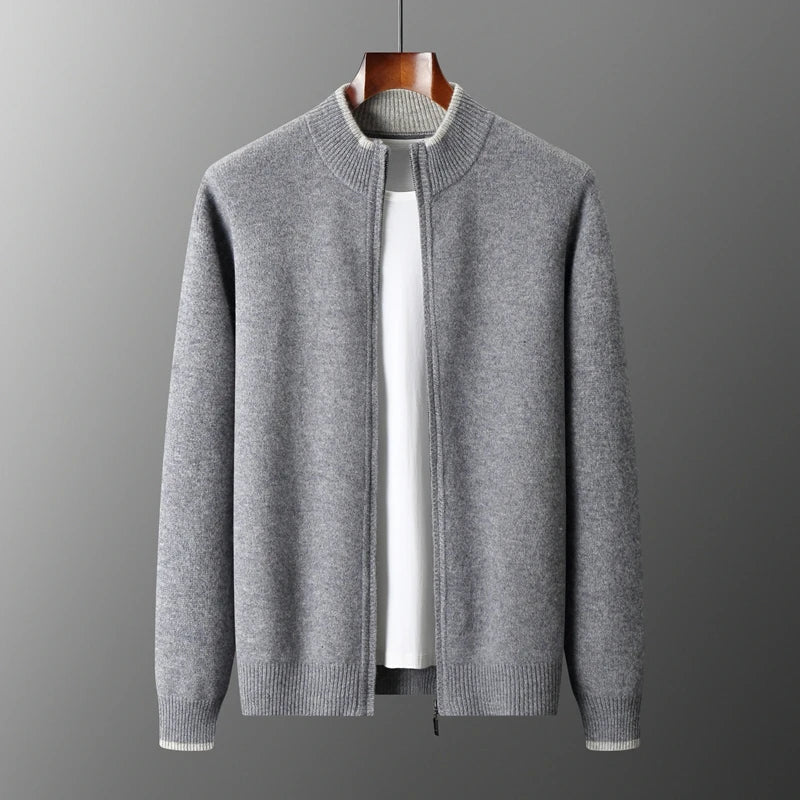 Giacca cardigan con zip intera versatile da uomo