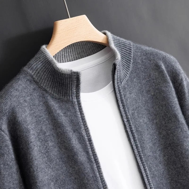 Giacca cardigan con zip intera versatile da uomo