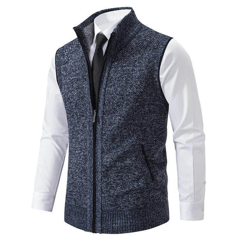 Gilet versatile da uomo in maglia con collo alto e tasche