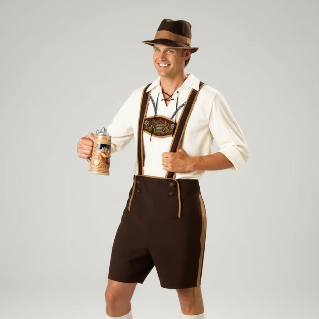 Costume da uomo per Halloween, Oktoberfest, da donna, con pantaloni in pelle e vestito Dirndl