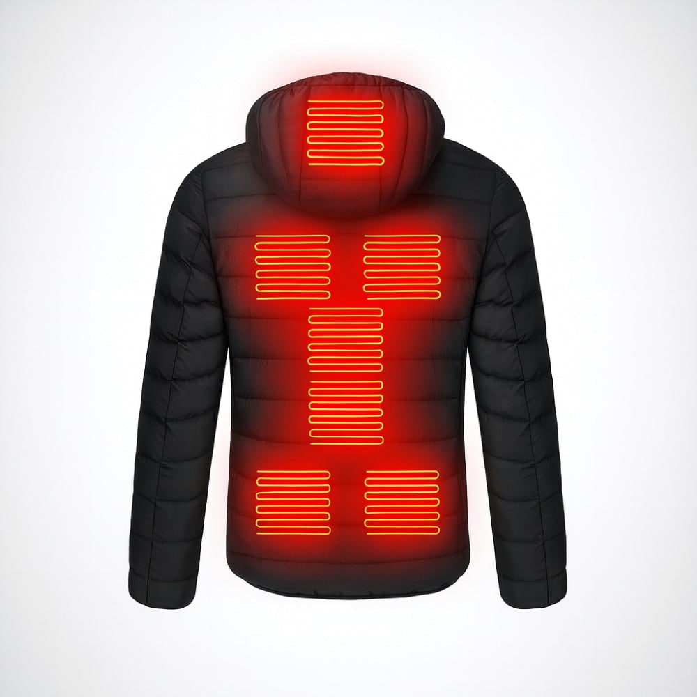 Piumino riscaldato da uomo con cappuccio e design trapuntato isolante per cappotto termico invernale