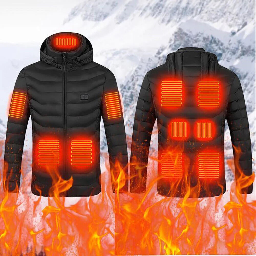 Piumino riscaldato da uomo con cappuccio e design trapuntato isolante per cappotto termico invernale