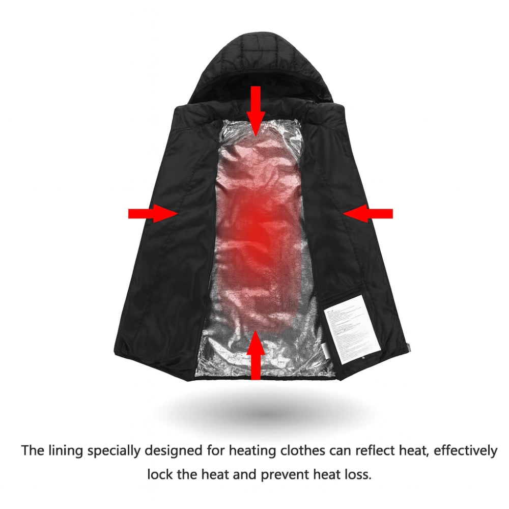 Piumino riscaldato da uomo con cappuccio e design trapuntato isolante per cappotto termico invernale