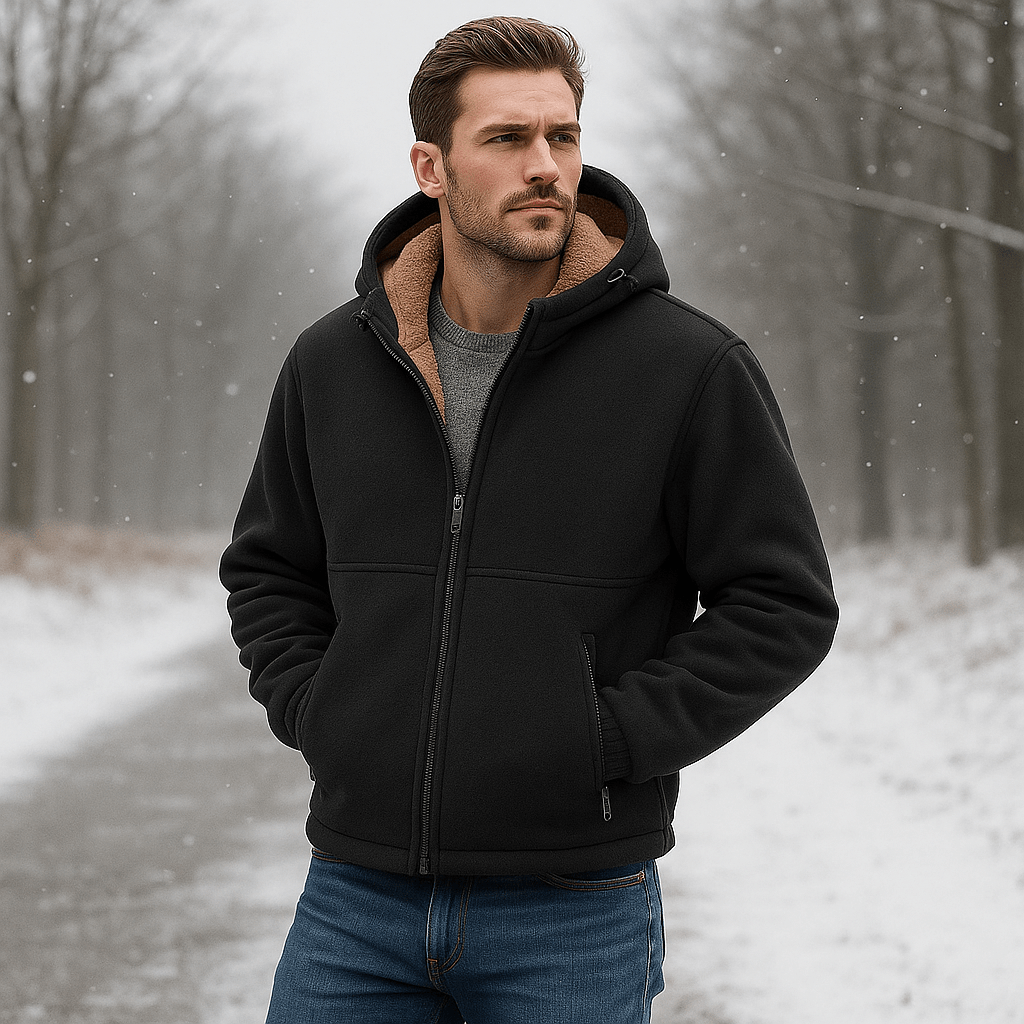 Giacca in pile con zip da uomo e fodera in sherpa - Vestibilità regolare
